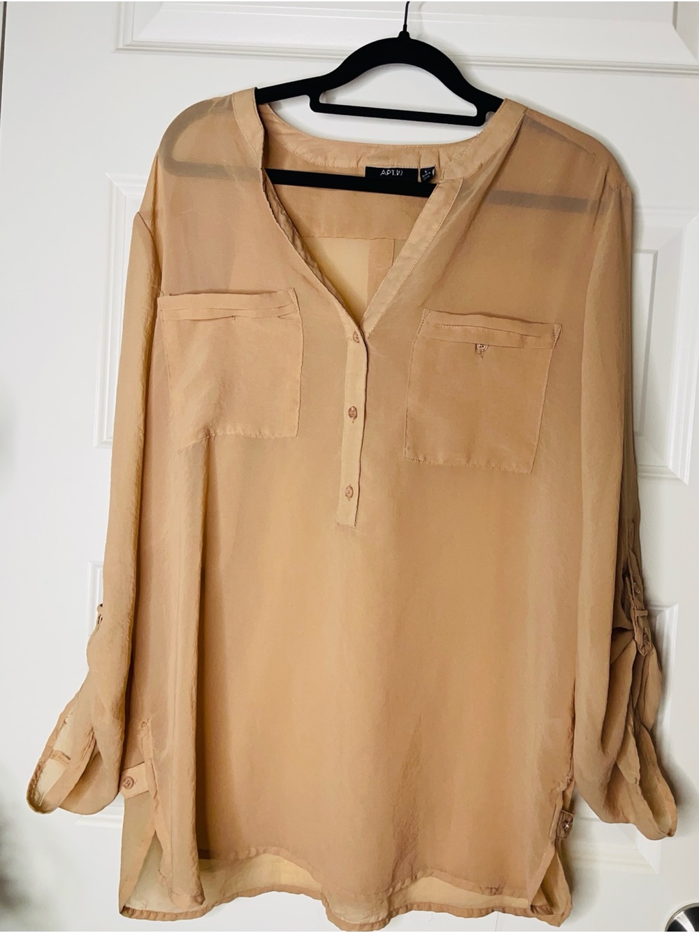 Apt. 9 | Women's Tan Sheer Pullover Blouse | Sz L